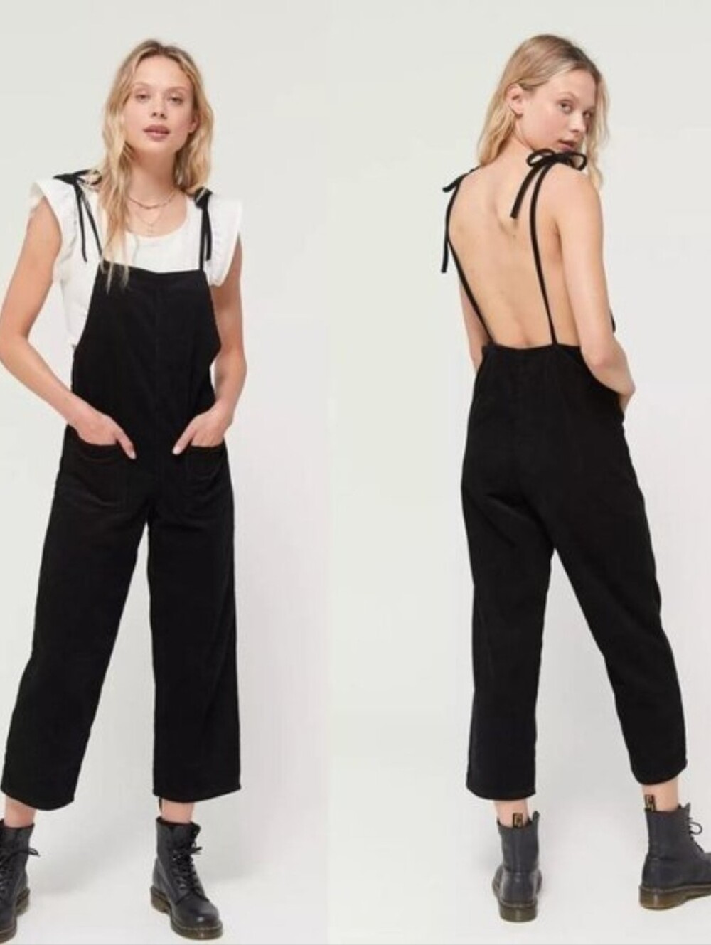 BDG UO Corduroy Tie-Shoulder Overall Jumpsuit Size M Black 🔴